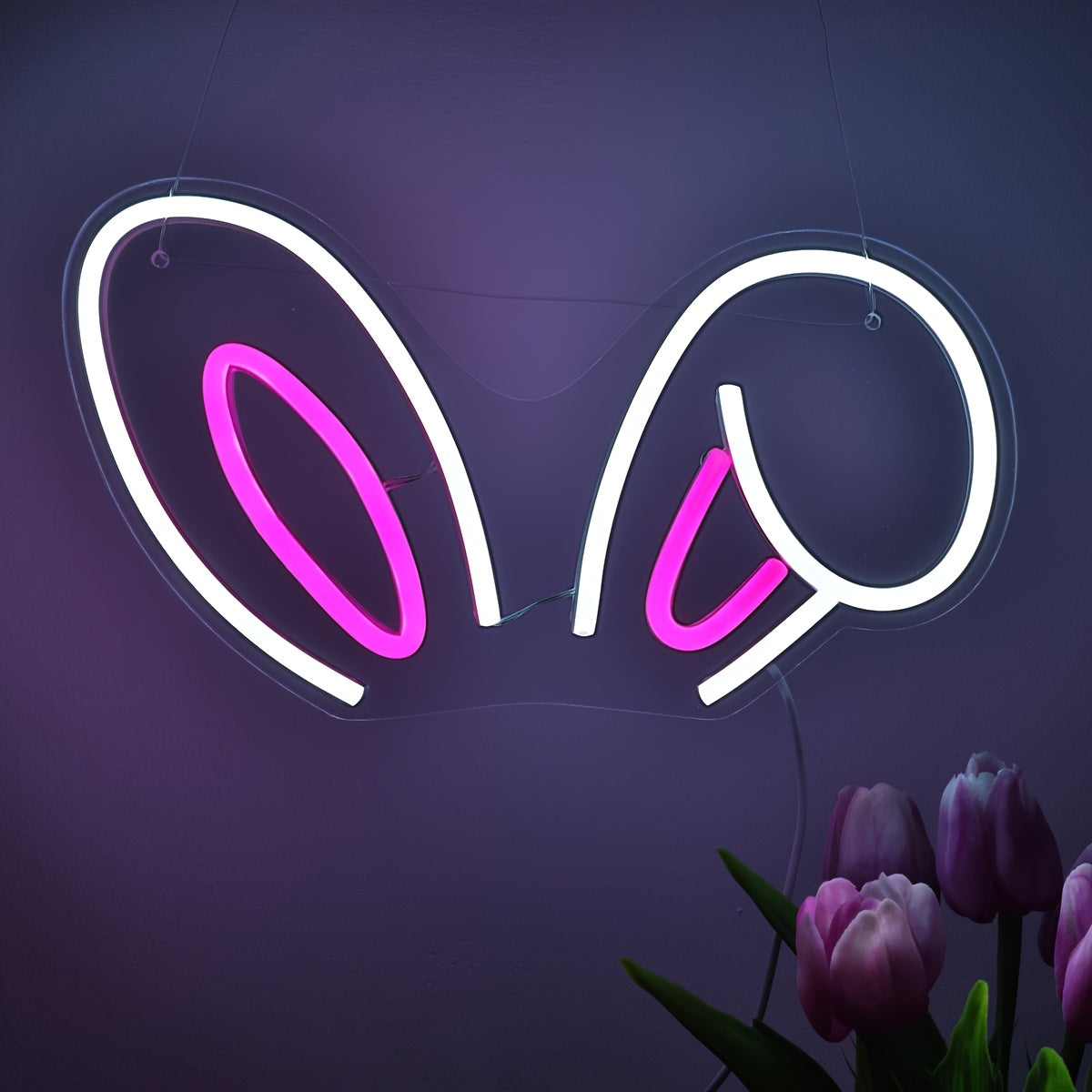 LED Neon Bunny Ears Wall Sign – USB-Powered Glowing Light for Parties, Bars, Clubs, Salons & Home Wall Decor