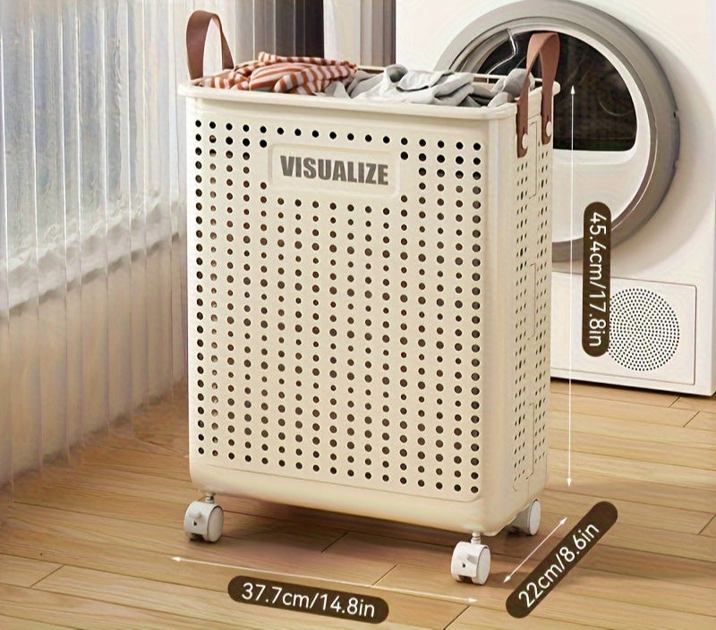 Foldable Laundry Basket with Wheels – Large PU Leather Hamper for Bathroom & Balcony Storage, Hand-Washable and Space-Saving Design