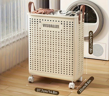 Foldable Laundry Basket with Wheels – Large PU Leather Hamper for Bathroom & Balcony Storage, Hand-Washable and Space-Saving Design