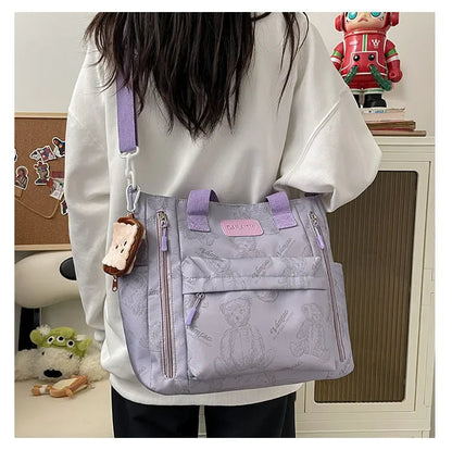 Bear Print Multi-Compartment Backpack Purse – Stylish & Spacious Nurse, Teacher & Laptop Bag