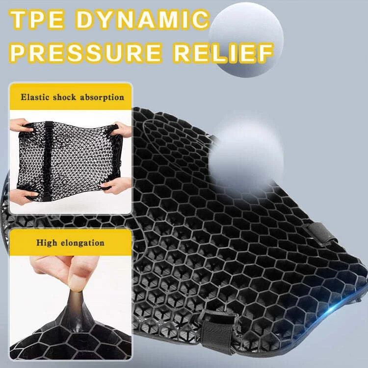 Motorcycle Seat Cushion — 3D TPE Honeycomb Pad with Two Adjustable Straps