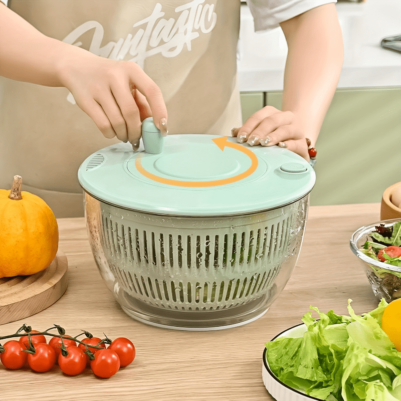 Multifunctional Vegetable Dehydrator & Slicer Set – Hand-Cranked Rotary Fruit and Vegetable Cutter with Drainage Basket for Salad Prep Kitchen Essentials