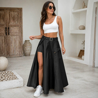 Women's Fashion High Waist Maxi Skirt Set – Casual Women’s Two Piece Outfit with Tank Top and Slit Skirt, Summer Streetwear Fashion