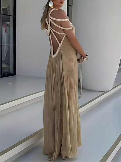 Sexy Hollow-Out Backless Maxi Dress – Off Shoulder Lace-Up Beach Cover-Up for Women Summer Holiday Wear