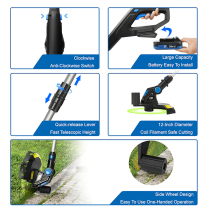 Cordless Electric Grass Trimmer - 20V Cordless Lawn Mower