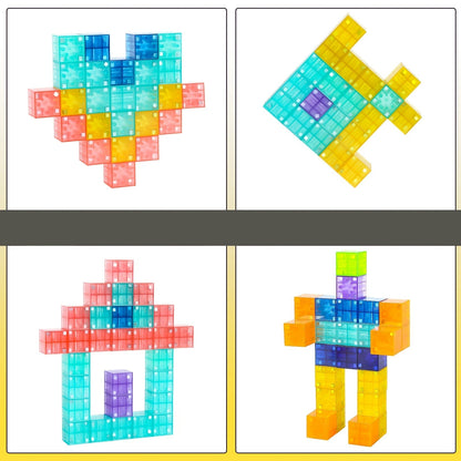 Magnetic Night-Light Blocks Set – 54-Piece Translucent Magnetic Cubes for Creative STEM Building & Toddler Development Play