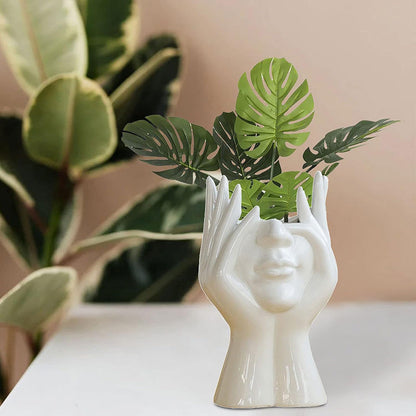 Modern Human Face Art Vase – Decorative Sculpture Planter for Dry Flowers, Table Centerpieces, Wedding, Office and Home Decor