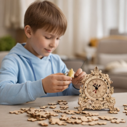 DIY Wooden Clock Puzzle Model Kit – 3D DIY Desktop Architectural Building Blocks with Functional Clock for Home Decor and Gifts