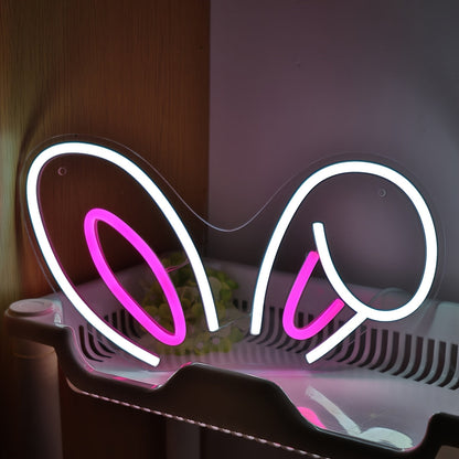 LED Neon Bunny Ears Wall Sign – USB-Powered Glowing Light for Parties, Bars, Clubs, Salons & Home Wall Decor