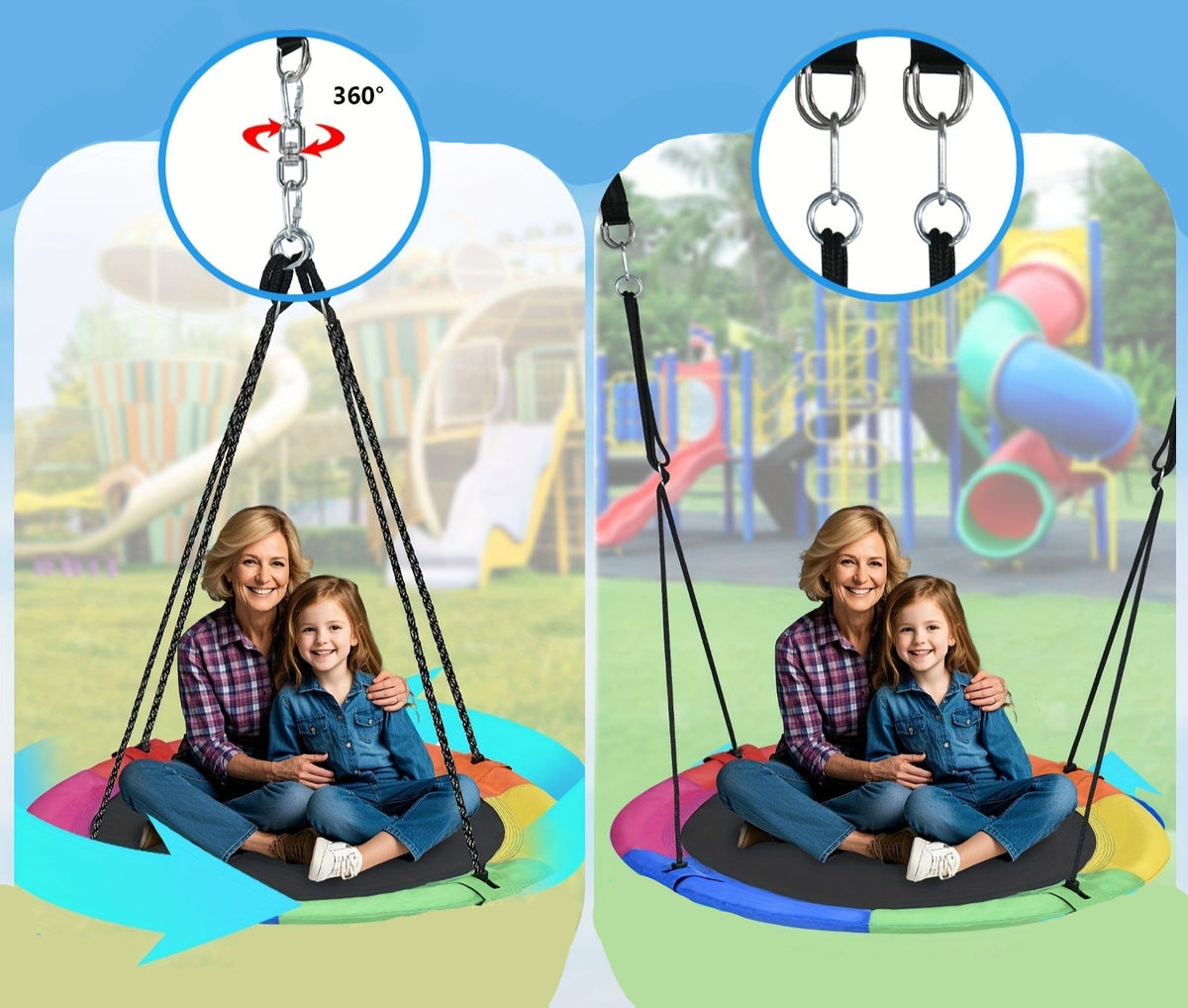 43-Inch Saucer Tree Swing for Kids – 360° Rotating Waterproof Nest Hammock Seat, Tree Straps and Swivel Included
