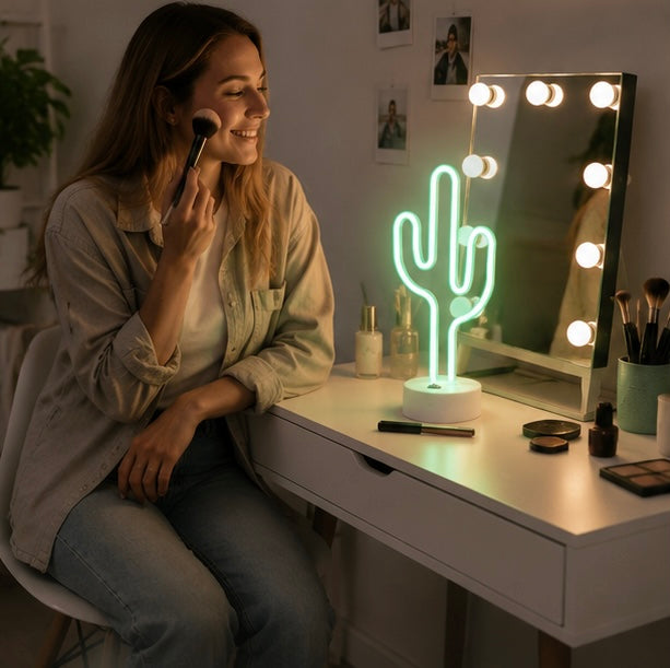 Cute Cactus Neon Sign Lamp - USB and Battery Powered LED Light for Bedrooms Parties Camping and Home Decor