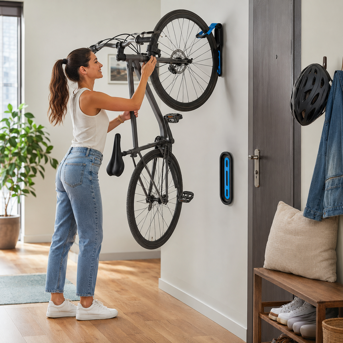 Bicycle Wall Mount Rack - Heavy Duty Bike Storage Hook for MTB and Road Bikes, Space Saving Garage Wall Organizer and Cycling Display Solution