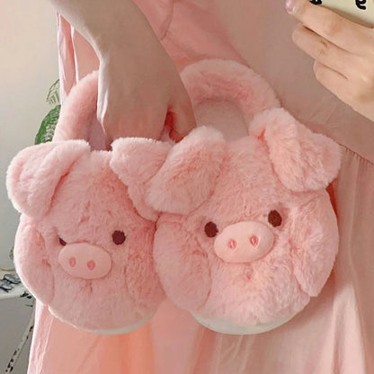 Fluffy Piggy Winter Slippers – Warm Indoor Platform Shoes for Ultimate Winter Comfort
