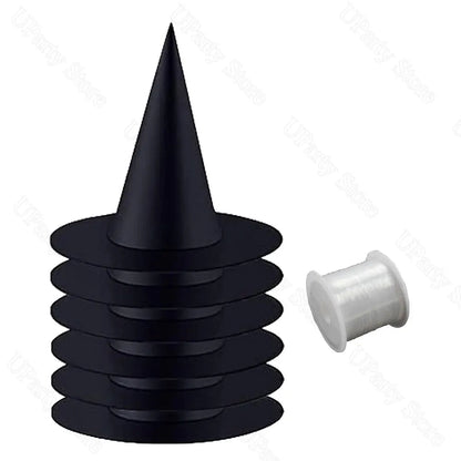 Halloween Hanging Witches Hats – Bulk Black Wizard Hats with Rope for Outdoor Porch Party Decoration and Favors