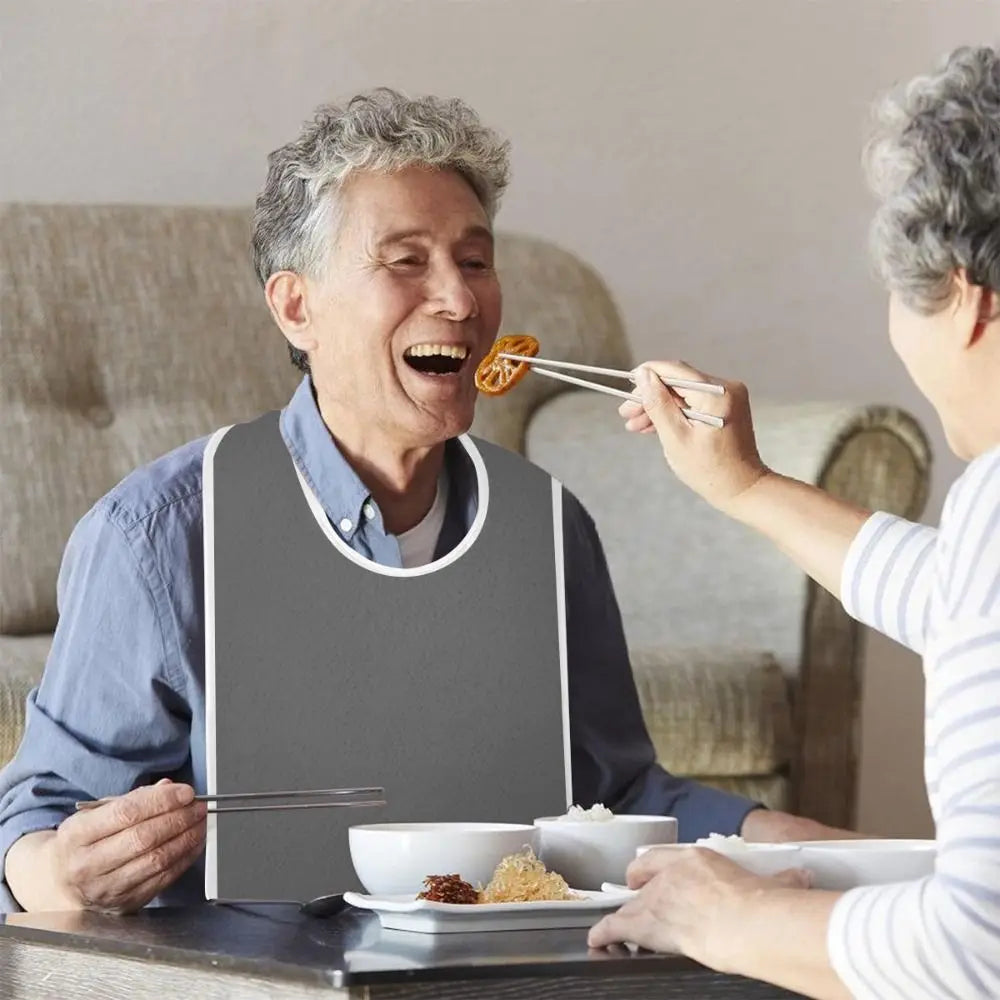 Adjustable Adult Bib – Machine Washable Red and Gray Fleece Bib for Elderly, Nursing, and Comfortable Everyday Protection