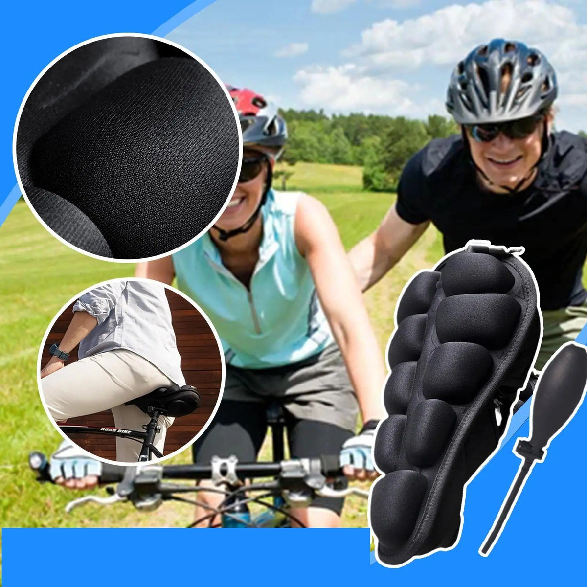 Inflatable Bicycle Seat Cushion – 3D TPU Airbag Bike Seat Cover with Universal Fit, Comfortable Anti-Pressure Riding Pad for Mountain Bikes, Road Bikes, and Accessories