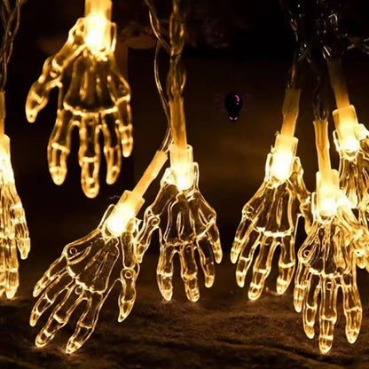 Halloween Skull Hands LED String Ghost Lights – Indoor and Outdoor Festive Lighting with for Haunted House or Party Decor