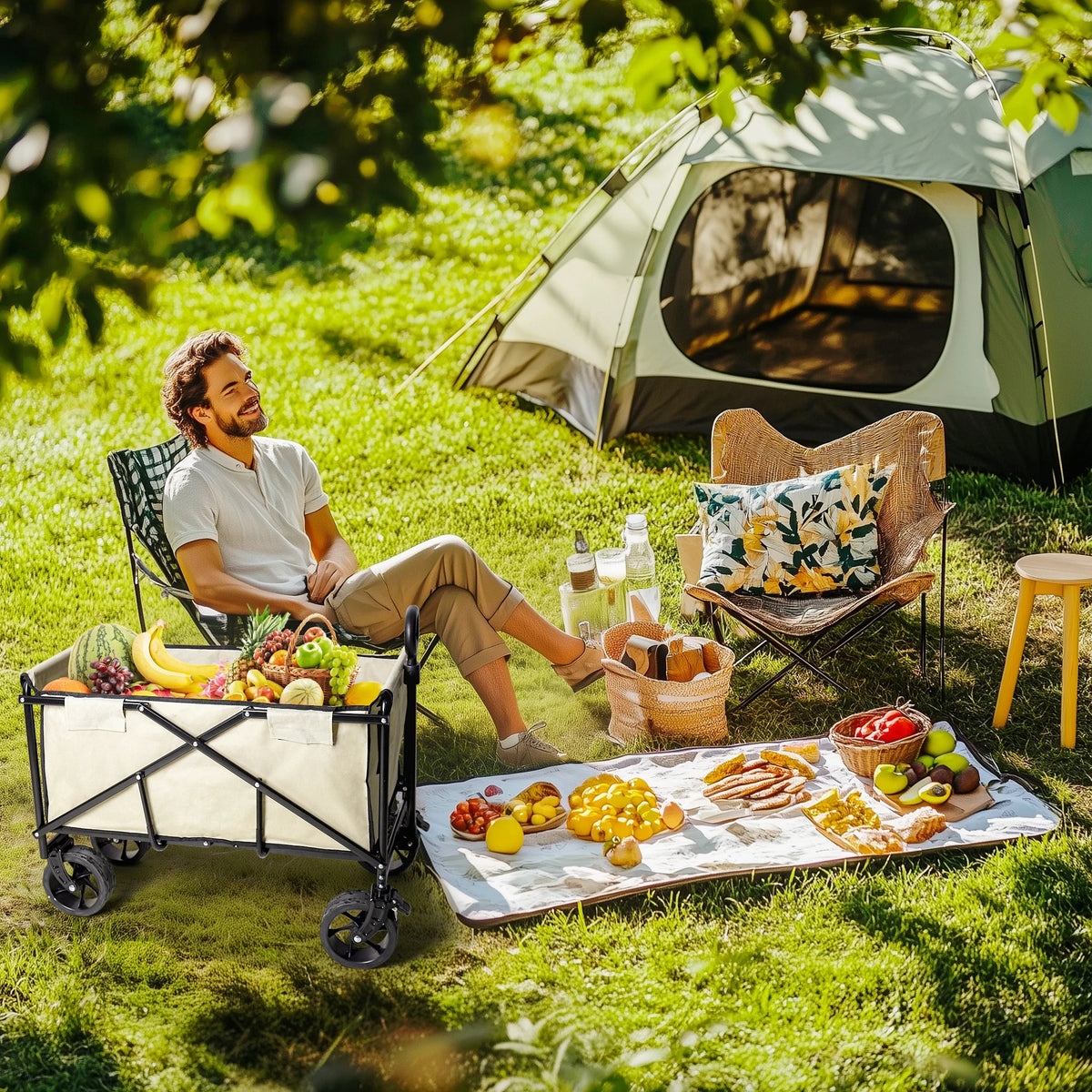 Heavy-Duty Folding Outdoor Camping Cart – Extended Trailer Puller for Campsites, Markets, Stalls, and Travel Gear Transport