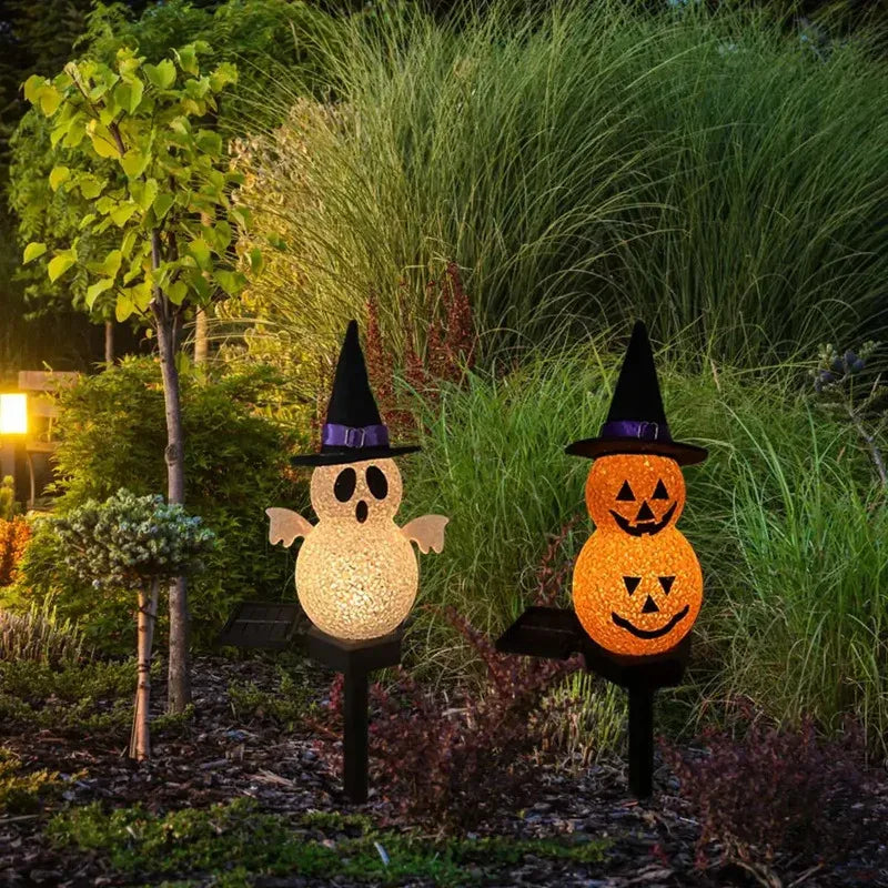 Halloween Solar Stake Light – 3D Pumpkin and Ghost Portable Pathway Lamp for Outdoor Garden, Lawn, and Patio Festive Decoration