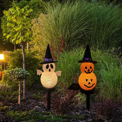 Halloween Solar Stake Light – 3D Pumpkin and Ghost Portable Pathway Lamp for Outdoor Garden, Lawn, and Patio Festive Decoration