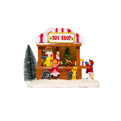 Christmas Popcorn Scene Music Gift Box – Rotating Santa Village Tabletop Decoration with Lights, Holiday Display Ornament for Kids & Home
