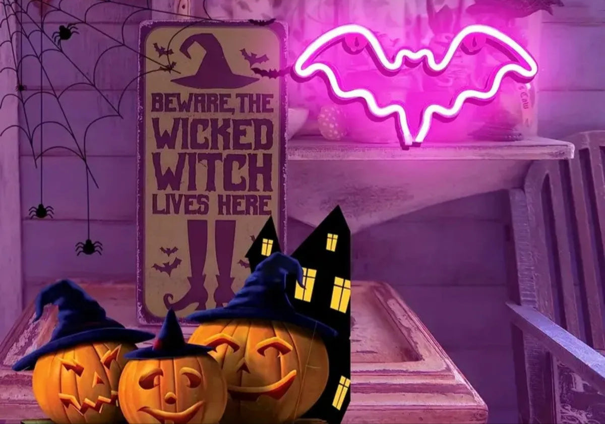 Halloween Bat Ghost Neon Table Lamp – LED Bat And Ghost Shaped Neon Light For Indoor Outdoor Party, Bedroom, Festival Decoration