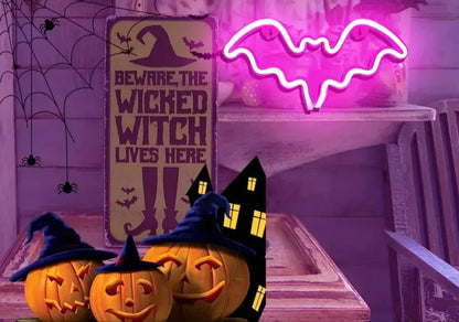 Halloween Bat Ghost Neon Table Lamp – LED Bat And Ghost Shaped Neon Light For Indoor Outdoor Party, Bedroom, Festival Decoration