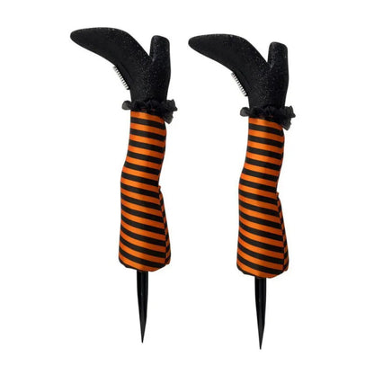 Halloween Witch Legs Yard Props – 2pcs Upside-Down Wizard Feet with Boot Stakes for Front Lawn Outdoor Party Decoration