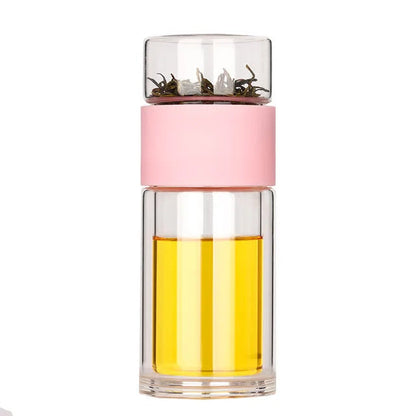 Double-Glazed Glass Water Bottle with Case – Eco-Friendly Tea Infuser Drinkware for Hot & Cold Beverages On the Go