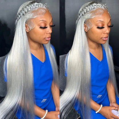 Silver Grey Lace Front Wig – 13 x 6 Pre-Plucked Human Hair Straight & Body Wave Blonde Wig for Women, Natural & Stylish Look