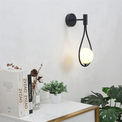Modern Glass Ball Wall Sconce – Luxury Gold and Black Nordic Wall Light for Living Room, Bedroom, Staircase and Bedside Interior Decor