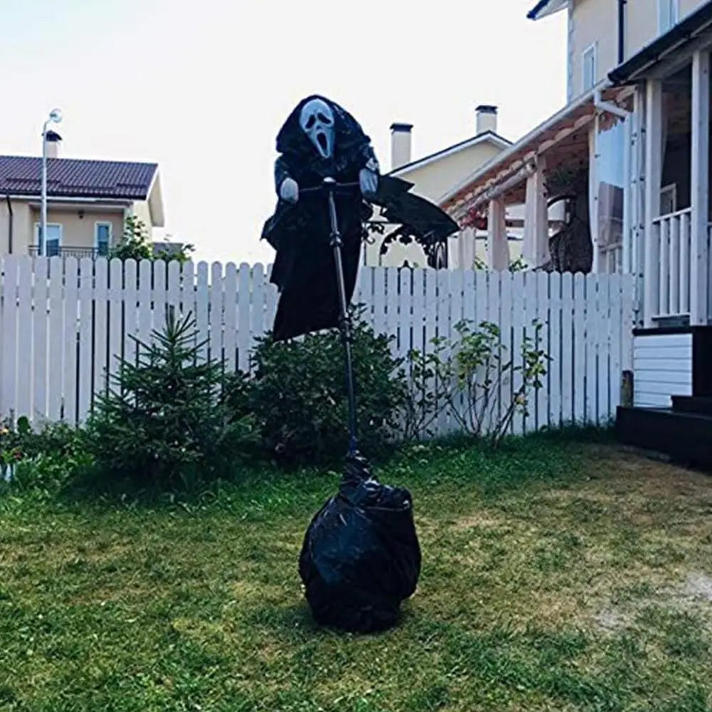 Halloween Ghostface Scarecrow Decoration – Hanging Outdoor Garden Horror Decor with Robed Grim Reaper Design