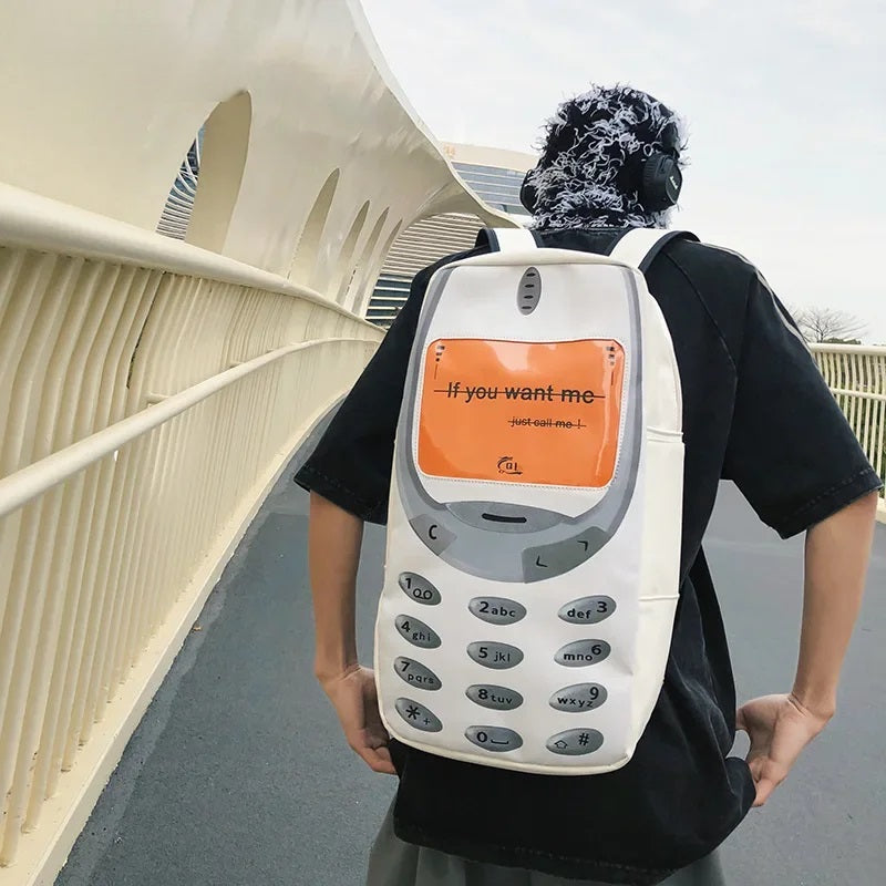 Vintage Telephone Messenger Backpack – Large Capacity Funny Travel and School Bag for Students and Street Style Lovers