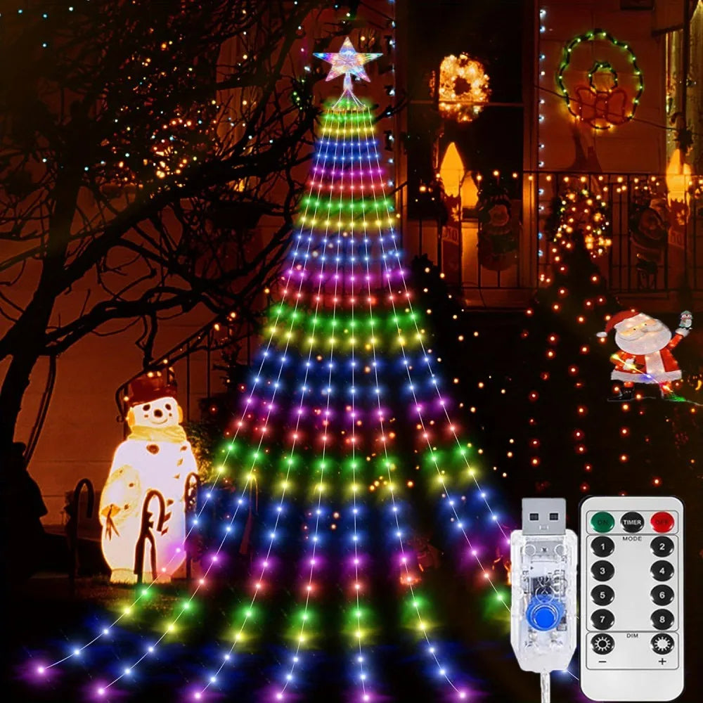 Star Waterfall Christmas Light – USB Fairy Curtain with 8 Modes for Indoor Holiday Parties, Windows & Courtyard Decor