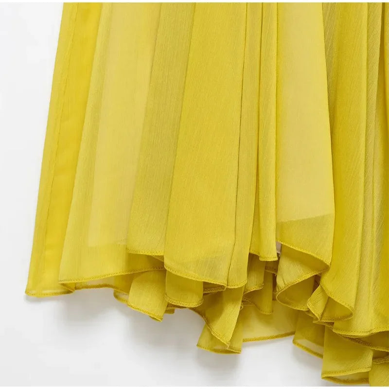 Women’s Elegant Square Collar Ruffle Swing Dress – Backless Sleeveless A-line Maxi for Summer Parties, Vacations, and Beachside Glam Looks