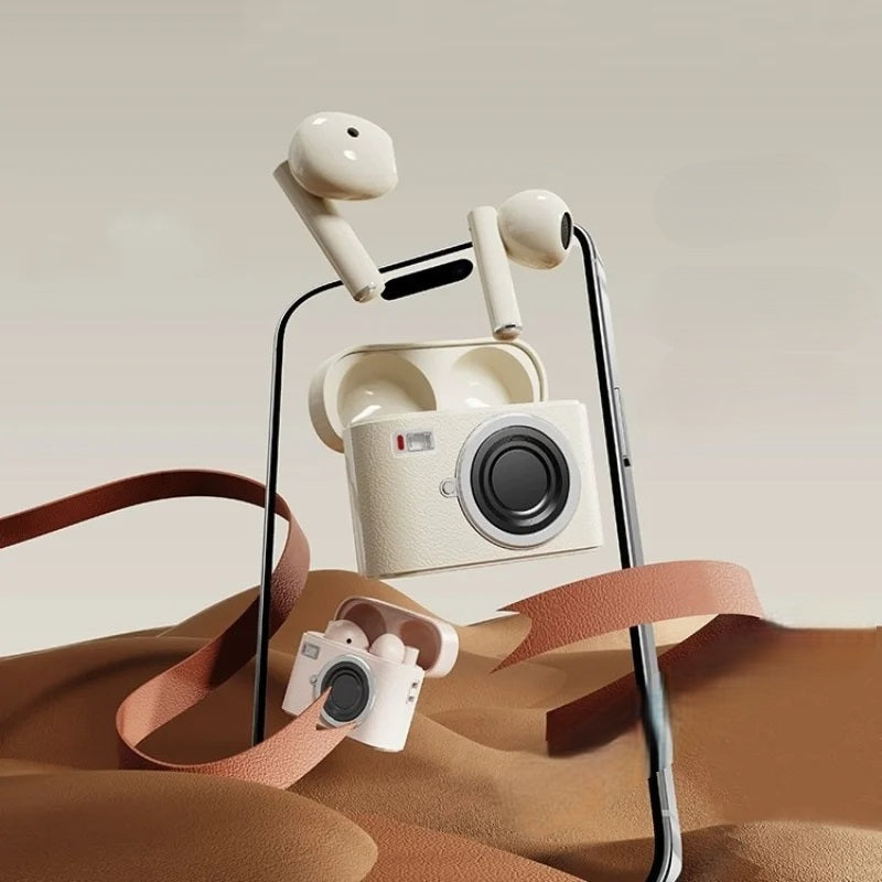 Retro Camera Earbuds – True Wireless Bluetooth Earphones with Semi-In-Ear Comfort