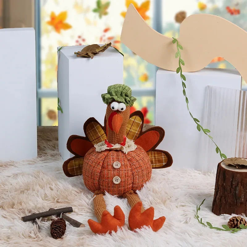 Thanksgiving Plush Turkey Gnome – Poseable Fall Tiered Tray Figurine for Autumn, Harvest & Home Festival Decor