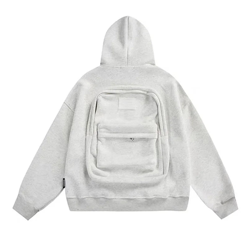 American Style Cotton Hoodie Backpack Set – Trendy Loose Autumn and Winter Casual Wear with Integrated Backpack Design