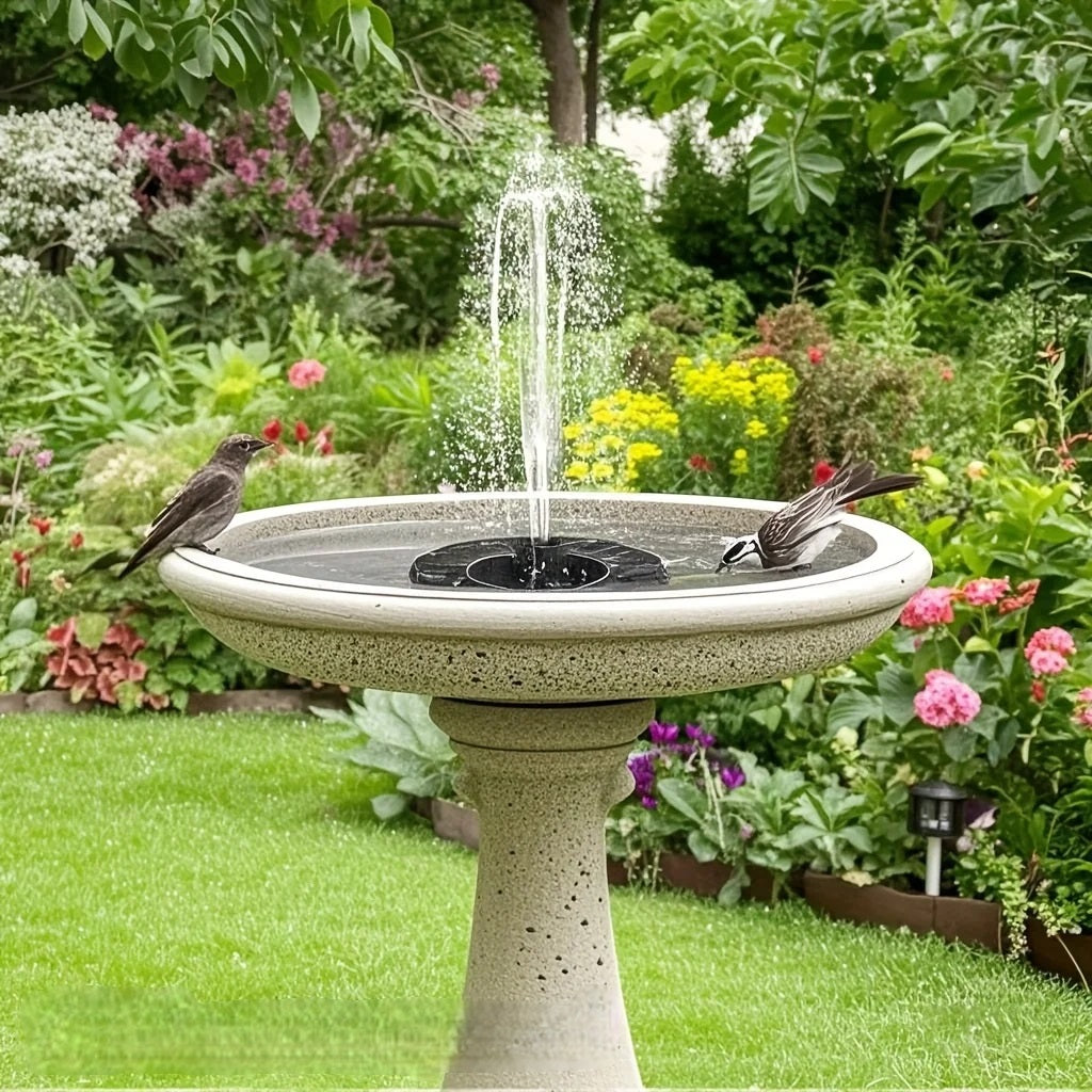 Solar Bird Bath Fountain – Automatic Energy-Efficient Design with 6 Spray Nozzles, Eco-Friendly Blue Outdoor Garden Decor