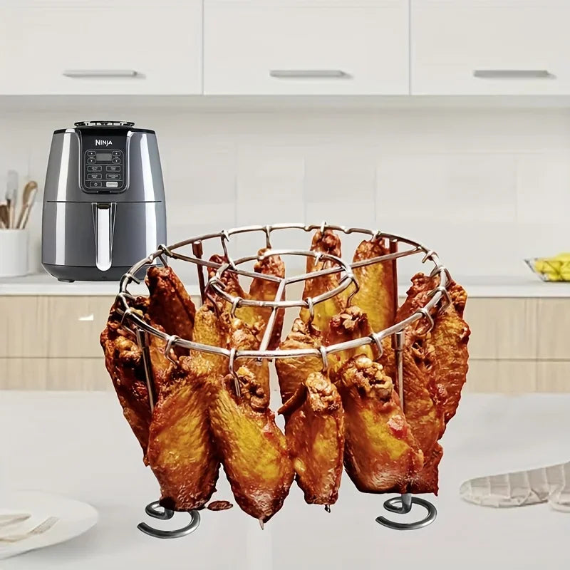 Stainless Steel Vertical Skewer Grill Rack – Air Fryer Rotisserie Stand with 23 Skewers for 3.2QT–5.5QT Air Fryers