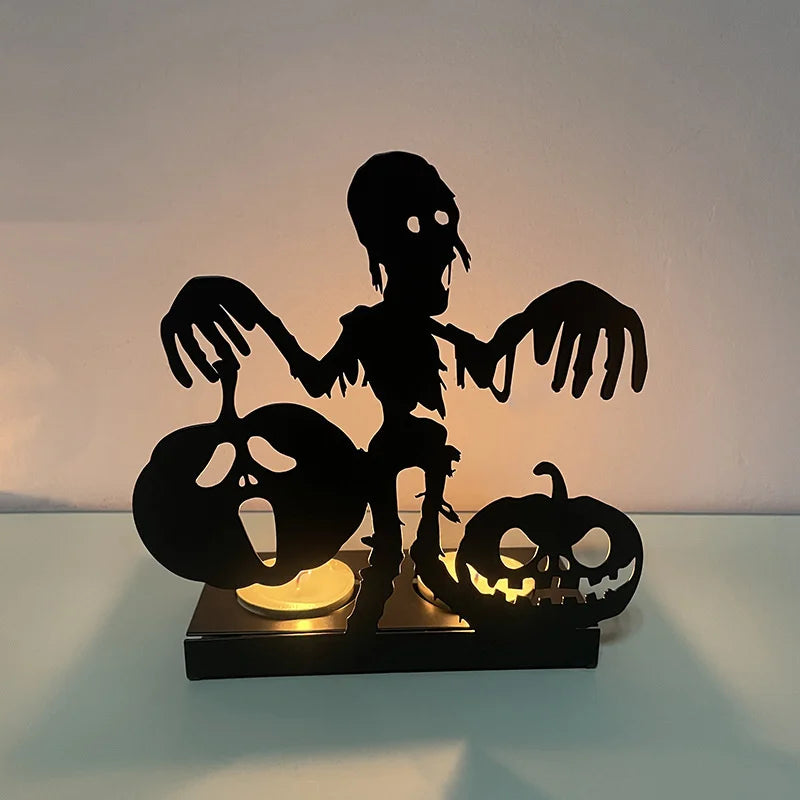 Halloween Gothic Candle Holder – Black Metal Candelabra for Spooky Ambience, Party Table Centerpiece, and Haunted Home Decoration