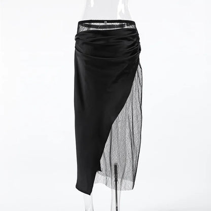 Women’s Black Lace Skirt – Asymmetrical A-Line Design with Fashionable Layered Splicing & Chic Modern Appeal