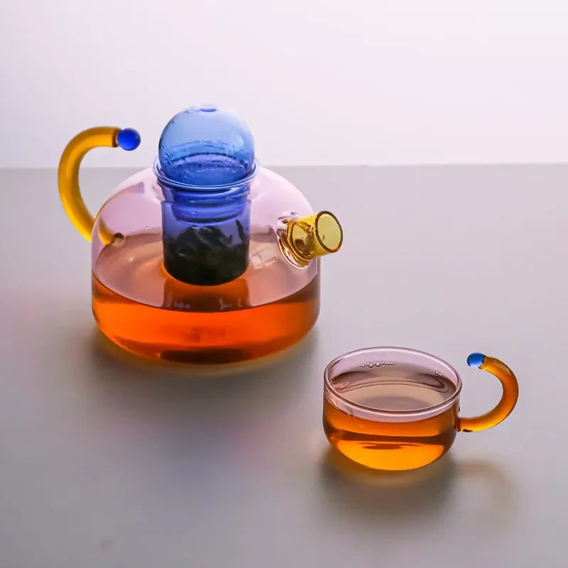 Colorful Glass Teapot Set – Tea Water Separation Filtration Teapot and Cups for Creative Drinkware Brewing