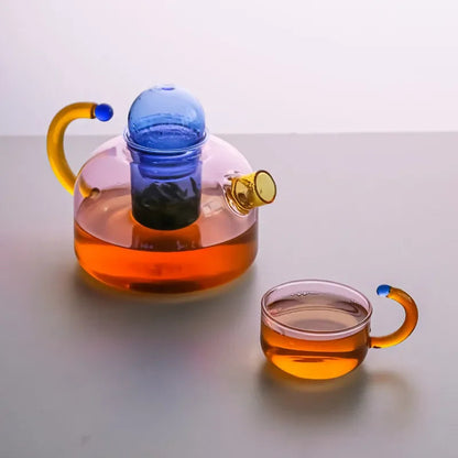 Colorful Glass Teapot Set – Tea Water Separation Filtration Teapot and Cups for Creative Drinkware Brewing