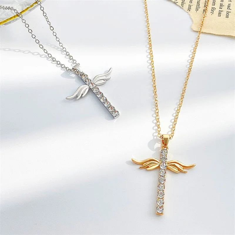 Geometric Angel Wings Pendant Necklace – Silver Color Fashion Gift Jewelry for Stylish Women in INS Style