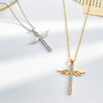Geometric Angel Wings Pendant Necklace – Silver Color Fashion Gift Jewelry for Stylish Women in INS Style