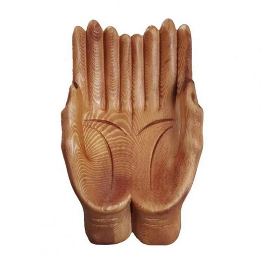 Artisan-Crafted Wooden Hand Bowl – Unique Crystal Display or Fruit Tray for Home Office Tabletop Decor, No Power Needed
