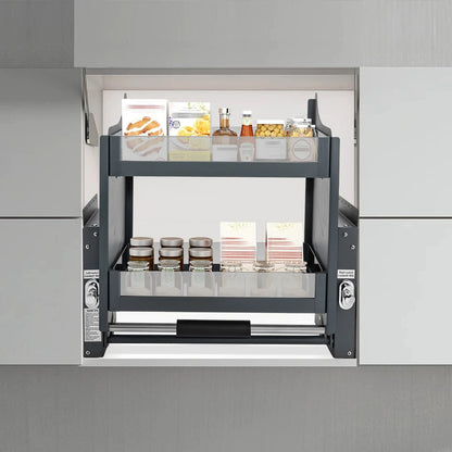 Pull-Down Cabinet Shelf – 2-Tier Lift-Down Basket for 24 in Upper Cabinets