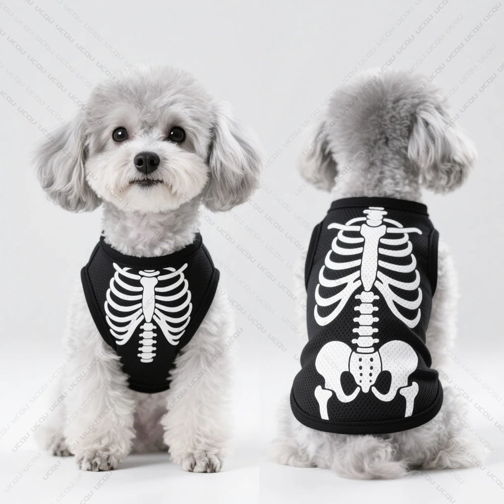 Halloween Pet Dog Vest – Quick-Dry Skeletal Pattern Costume, Breathable Clothing for Cute Puppies and Small Pets Party Dress-Up