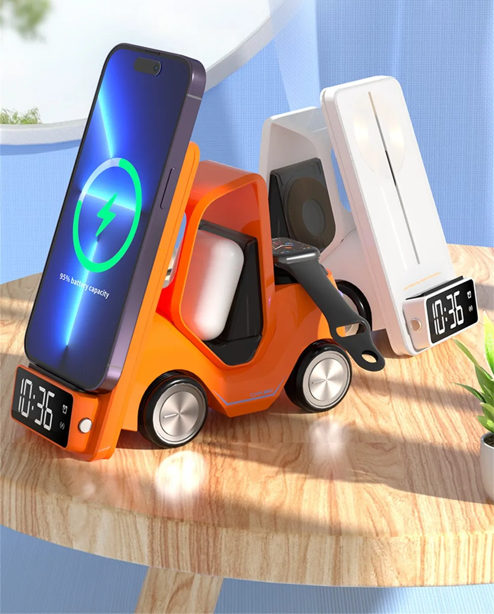 Car Shaped Wireless Charging Dock & LED Alarm Clock – 3-in-1 Fast Charge for iPhone, Apple Watch & Air Pods